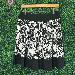 Cache Black & White Damask Floral Skirt Cotton Silver Metallic Pleated Size 2